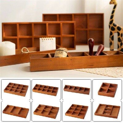 Wooden Storage Box Serving Tray Multi Compartments Divided