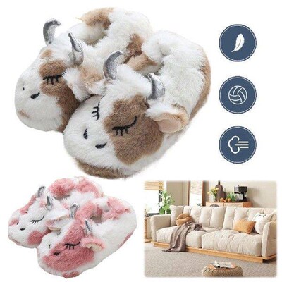 Kids Plush Cow Slippers Fluffy Milky Cow Slippers Comfy