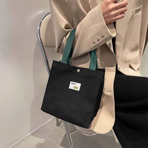 Korean Small Canvas Tote Food Bag for Women Shoppers Female