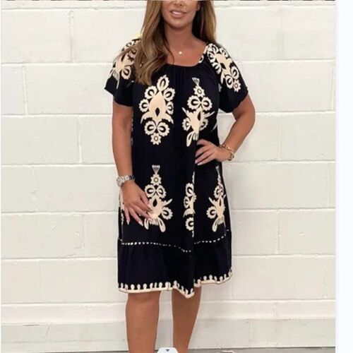 In Stock 2025 Womens Plus Size Printed Short Sleeve Dress