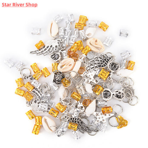 80/90/100pcs Metal African Hair Rings Beads Cuffs Tubes Char