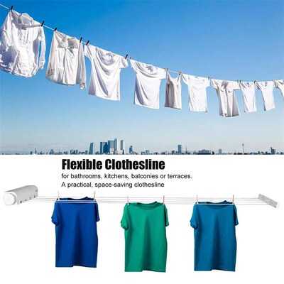 Retractable Clothesline With 5-Lines Wall Mounted Clothes Dr
