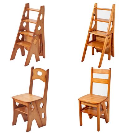 实木加厚家用多功能折叠梯椅室内移动登高梯子两用四步梯凳人字梯