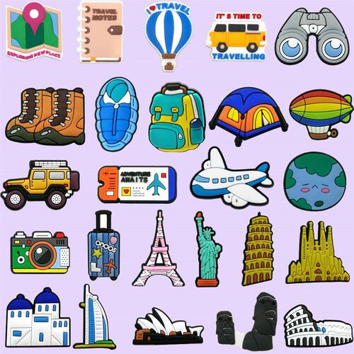1/25PCS Shoe Charm Global Travel Serie Airfare Hot Air Ballo