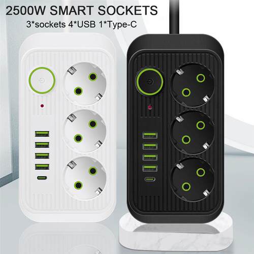 EU Plug AC Outlets Multitap Socket Extension Cord Electrical