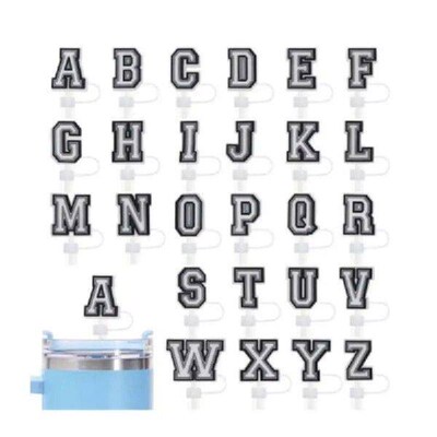 1-26PCS letter Straw Cover Cap 10MM Silicone Straw Toppe