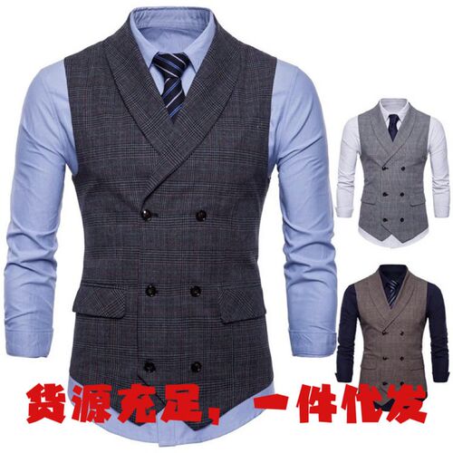 2025 Mens  Plaid Vest Casual Business Plus Size Double-brea