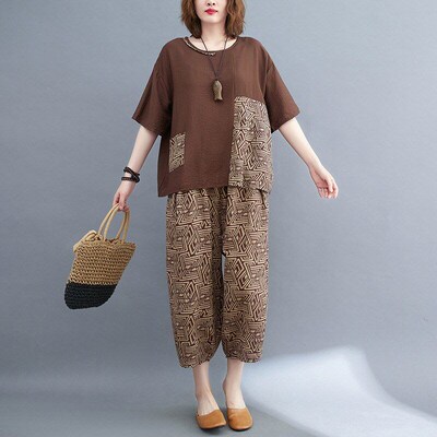 Plus Size Womens Summer Outfit Fat MM Printed Tee Wide Leg P