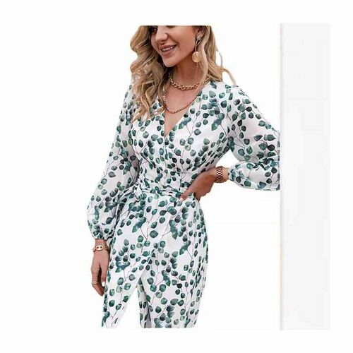 Long Sleeve Leaf Tie Womens Holiday Green Avant-garde