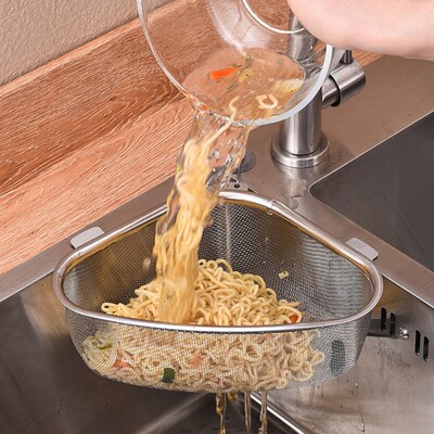 Kitchen Sink Drain Basket Stainless Steel Triangle Food Vege