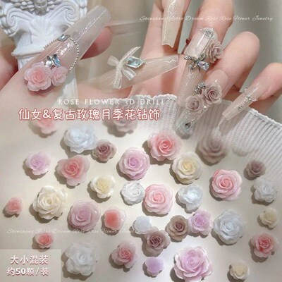 50PCS 3D Mix Sizes Beautiful Blossoming Rose Flowers Resin A