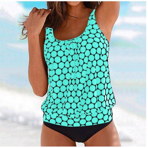 Pool printed tank top, split size oversized swimsuit,