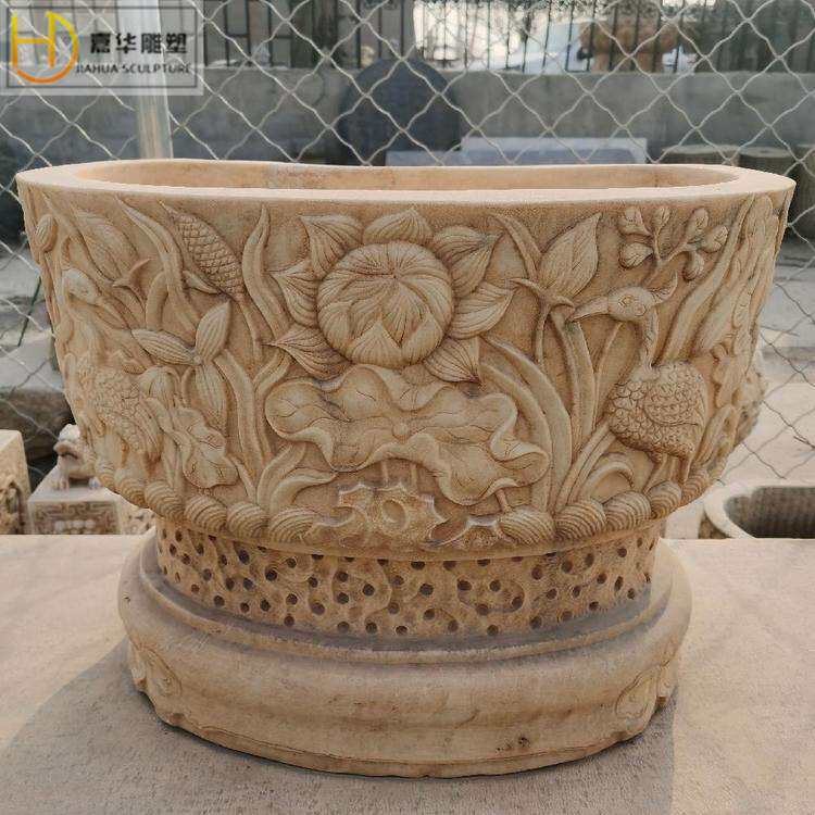 石雕鱼缸花盆青石水缸天然石头荷花缸养鱼池门海石缸庭院圆形石槽