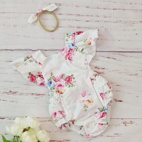 Cotton Baby Girl Clothes Costumes Floral Print Headband Bout
