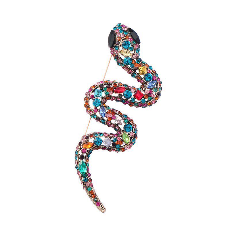 2025 Alloy SnakeShaped Brooch with Diamond Colorful Diamond