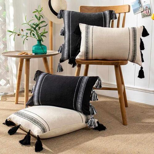 Line Boho Style Plain Color Cushion Pillow Cover Handmade Th