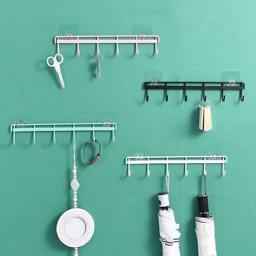 kitchen hook non-trace glue six hooks wall hanging steel