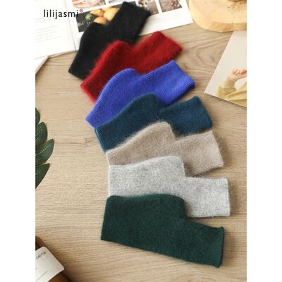 Mink Cashmere Autumn Winter Women Gloves Fingerless Warm Rac