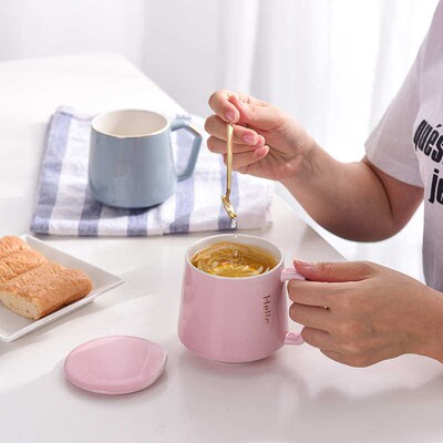 Creative  Ceramic Mug with lid spoon water  coffee cu