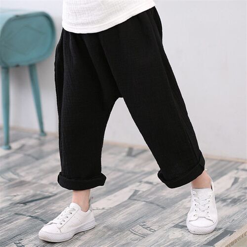 Cotton And Linen Childrens Pants Wrinkled Cotton Gauze Ligh