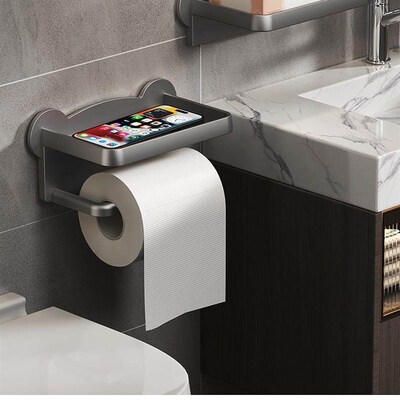 Wall-mounted toilet paper holder and storage shelf, no drill