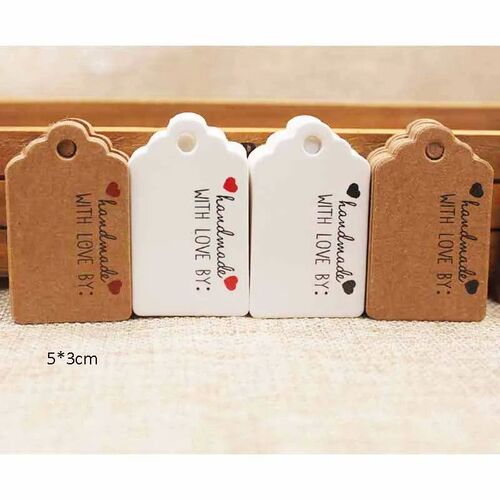 5x3cmPresent Handmade tag labels Red heart Kraft paper thank