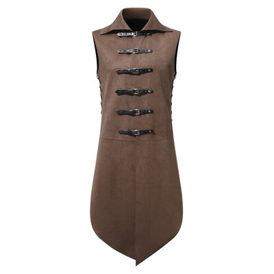 Stand llar Sleeveless Leather Buckle Neutral Blouse Medieval