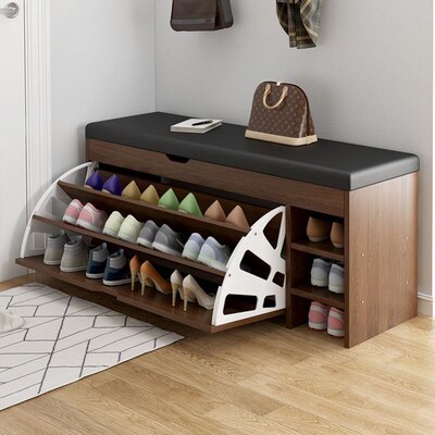 Flip bucket shoe changing stool, home door shoe cabinet