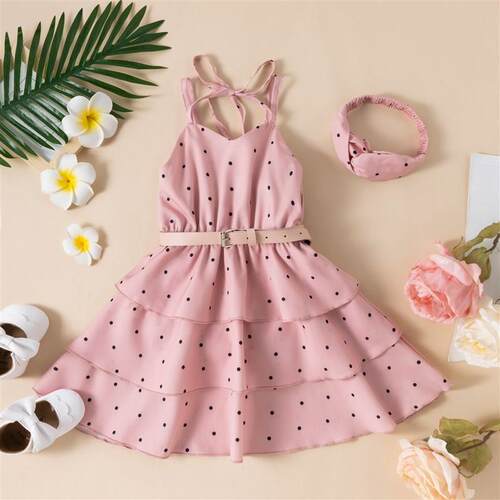 Elegant Little Girl Summer Dress, V Neck Sleeveless Elastic
