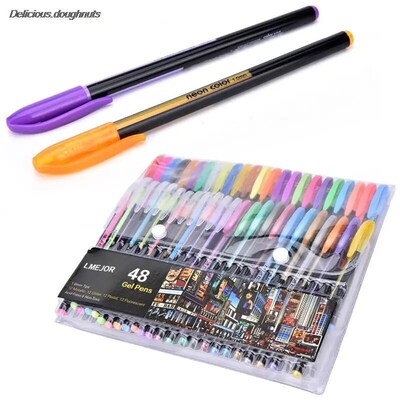 48 Colors Gel Pens Refills Rollerball Pastel Neon Glitter Sk