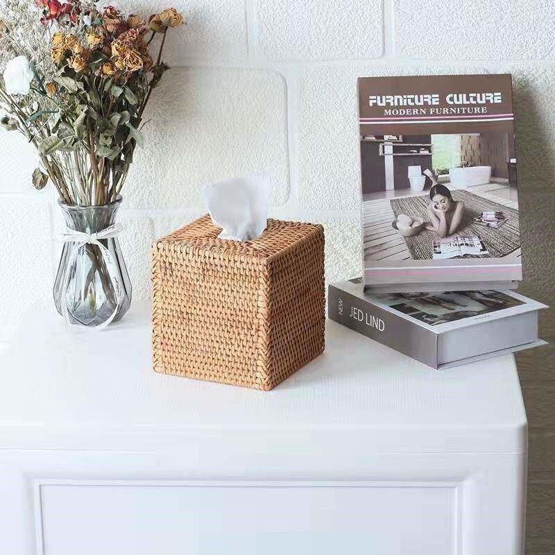 Hand Woven Napkin Organizer Boho Woven Tissue Holder Reusabl