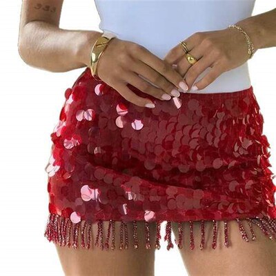Glitter slimming red bead wrapped hip skirt