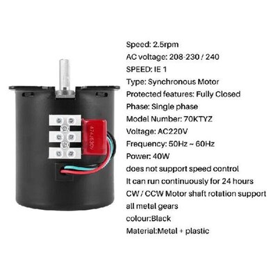 B69C 220V AC 40W Low Speed Geared Motor 70KTYZ Permanent