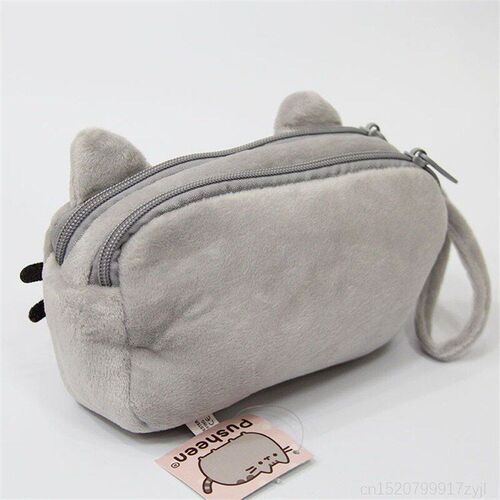 Large Capacity Cute Cat Zippered Plush Pencil Case Gray Cat