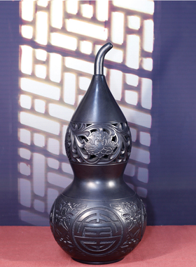 山东龙山文化特产黑陶工艺品四喜葫芦 福禄寿喜 送礼摆件文创礼品