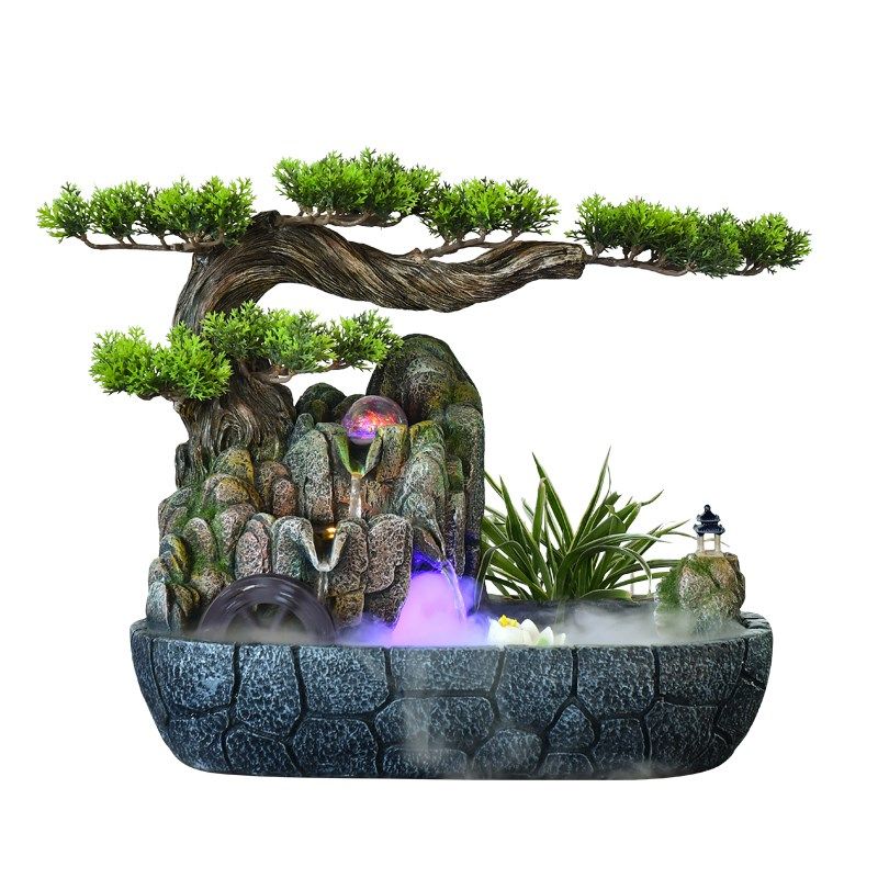 仿真迎客松山水盆景假山流水喷泉摆件玄关办公室循环水造景,家居饰品,装饰摆件,淘宝优惠券,粉丝福利购,淘宝优惠卷