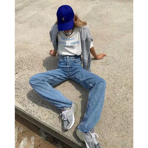 Floor-mopping Rough-edged Denim Trousers High-waist Floor-to