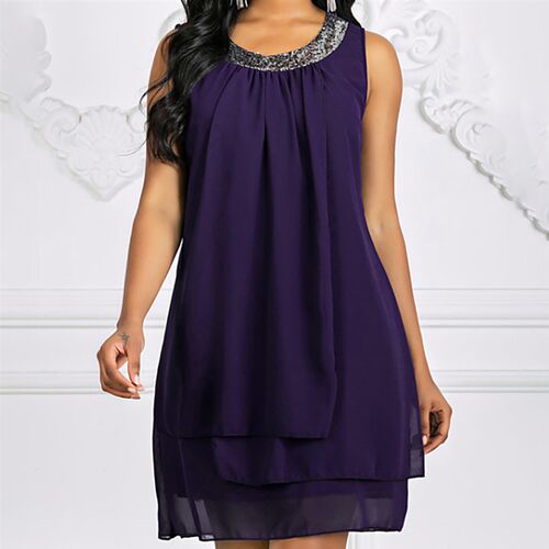 Womens Shift Dress Knee Length Dress Sleeveless Solid