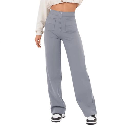2025 Fashion Womens High Waist Button Multi-pocket Elastic