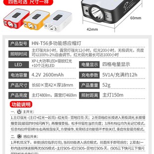 哈拿感应头灯钓鱼专用灯夜钓强光充电超亮LED帽檐灯座戴式上饵灯