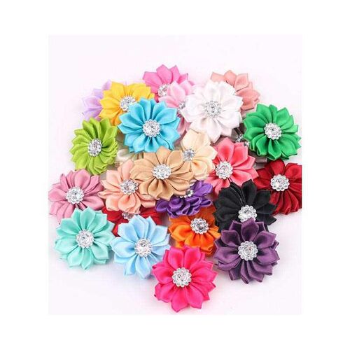 50 pcs/lot Satin Flower WITHOT  Fabric Flower With Rhineston