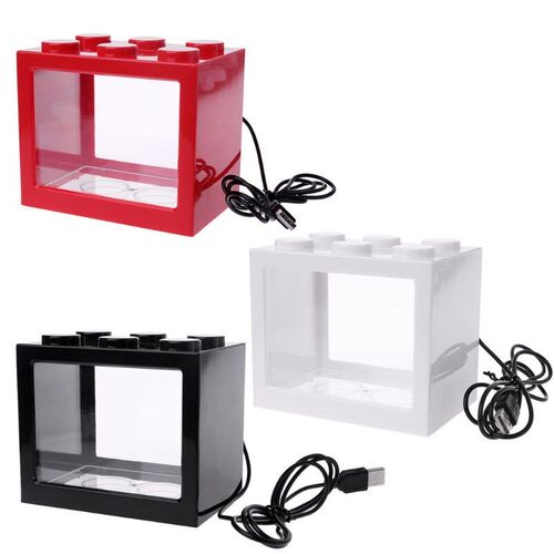 USB Mini Aquarium Fish Tank With LED Lamp Light Betta Fish F