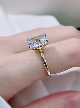 Fashion Pure Silver Ring Inlay Emerald Cut 8X10mm Rectangle