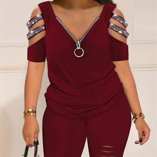 Casual Two Piece Set Women Outfit Summer Womens Short Sleev