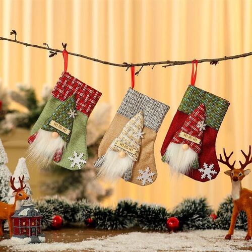 Burlap Christmas Stocking, Rustic Gift Bag & Candy Holder