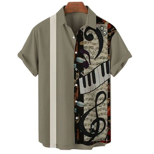 Mens Hawaiian Shirts For Men Casual Musical Instruments 3D