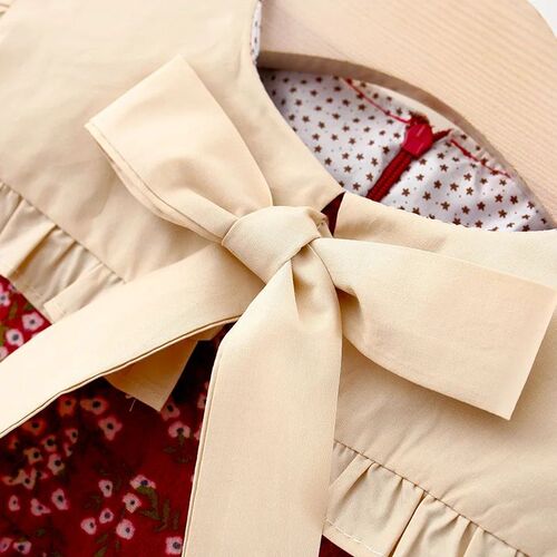 Girls Autumn New Dress Childrens Solid Large  Neck Long Sl