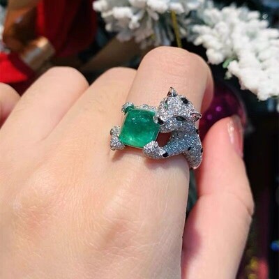 Luxury Emerald Green Zircon Leopard Rings Animal Panther Rin