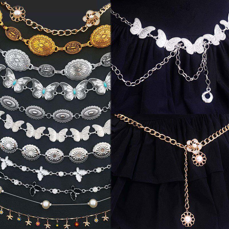 Ladies Fashion Metal Waist Chain Flowers Locks Camellia Opti - 实物图