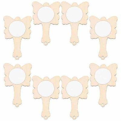 8 Pcs Butterfly Mirrors Mini Handheld Wooden Craft DIY